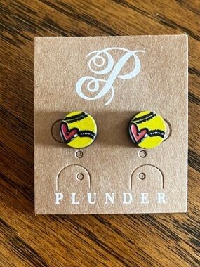 #1096 Plunder White & Red, yellow & Red Heart Stud Baseball Earrings